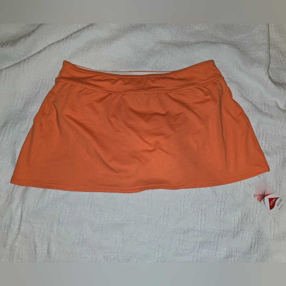 NWT Lands' End Orange Tummy Control SPF 50 Women's Swim Skirt Bottoms